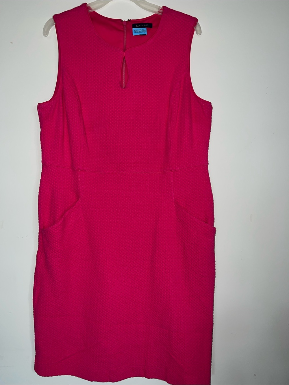Lands' End Sleeveless Textured Sheath Dress in Hot Pink 16 Tall like new